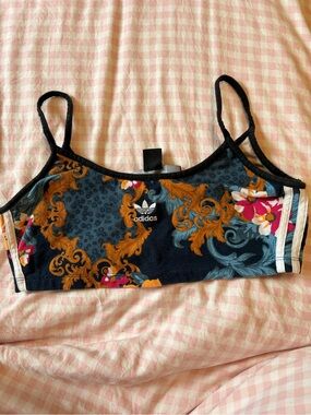 adidas Black Floral Baroque Crop Top with Gold Accents